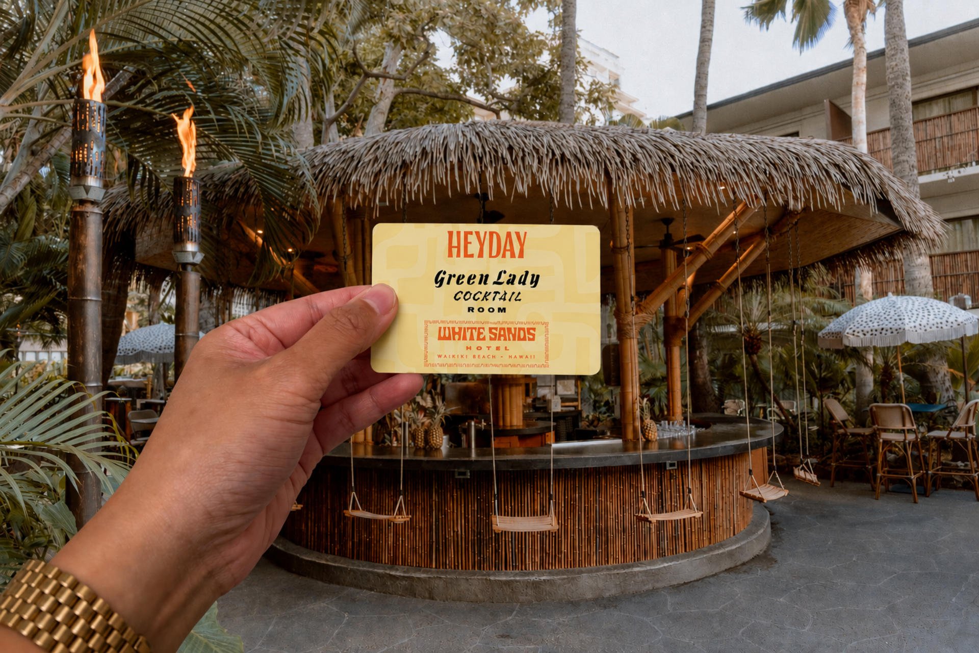 White Sands Dining Gift Card in front of Heyday Pool Bar and Restaurant